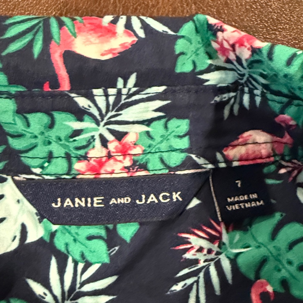 Janie and Jack Navy Tropical Flamingo Shirt. Size 7 - Picture 2 of 3